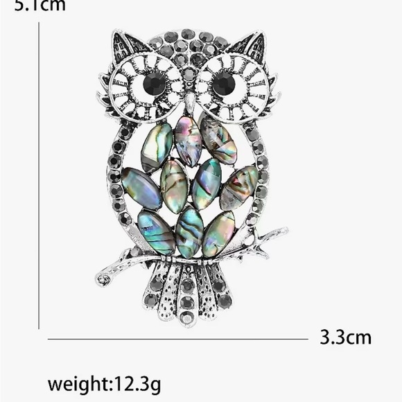 🦉 Silver Owl Brooch with Crystals &  Abalone Accents 🦉 - Picture 6 of 7